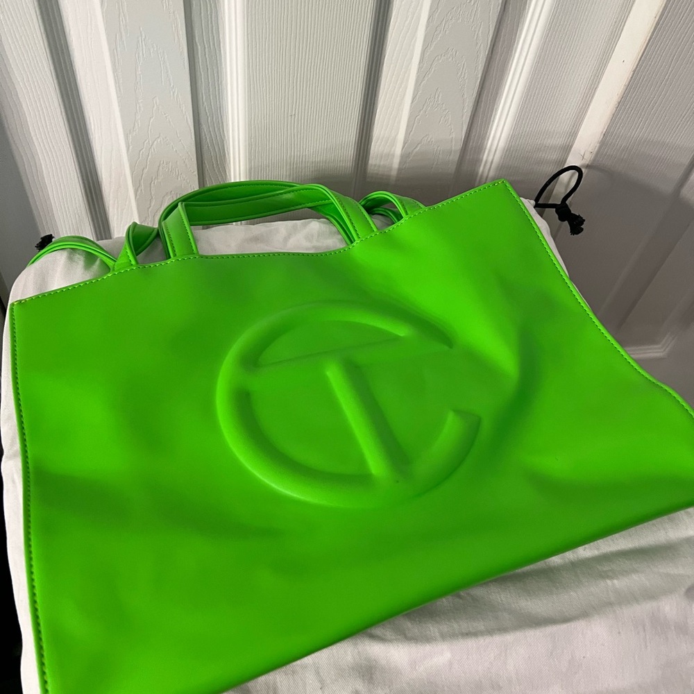 Telfar Medium Shopping Tote – Lime Green Vegan Leather, Iconic Unisex Bag